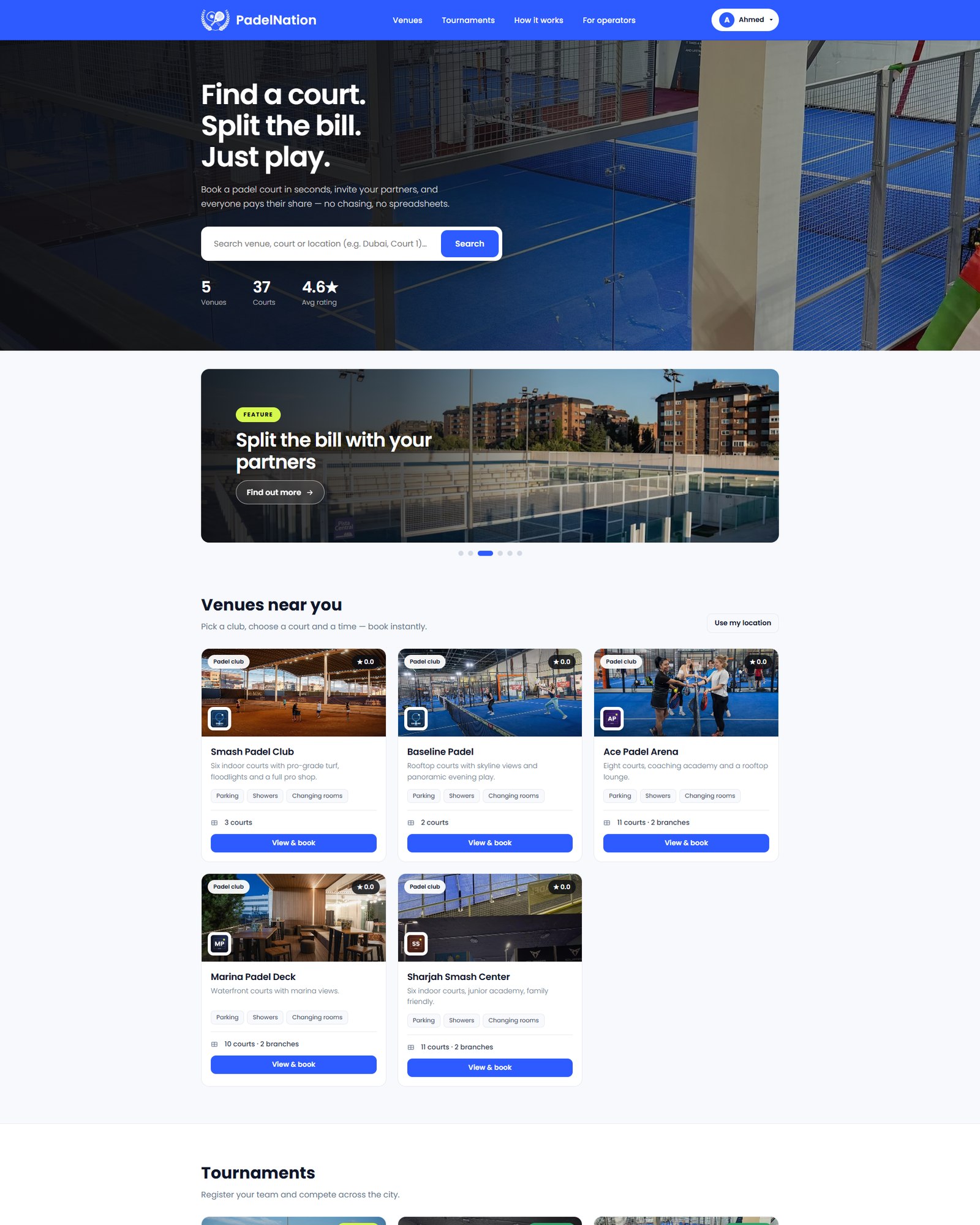 PadelNation home page