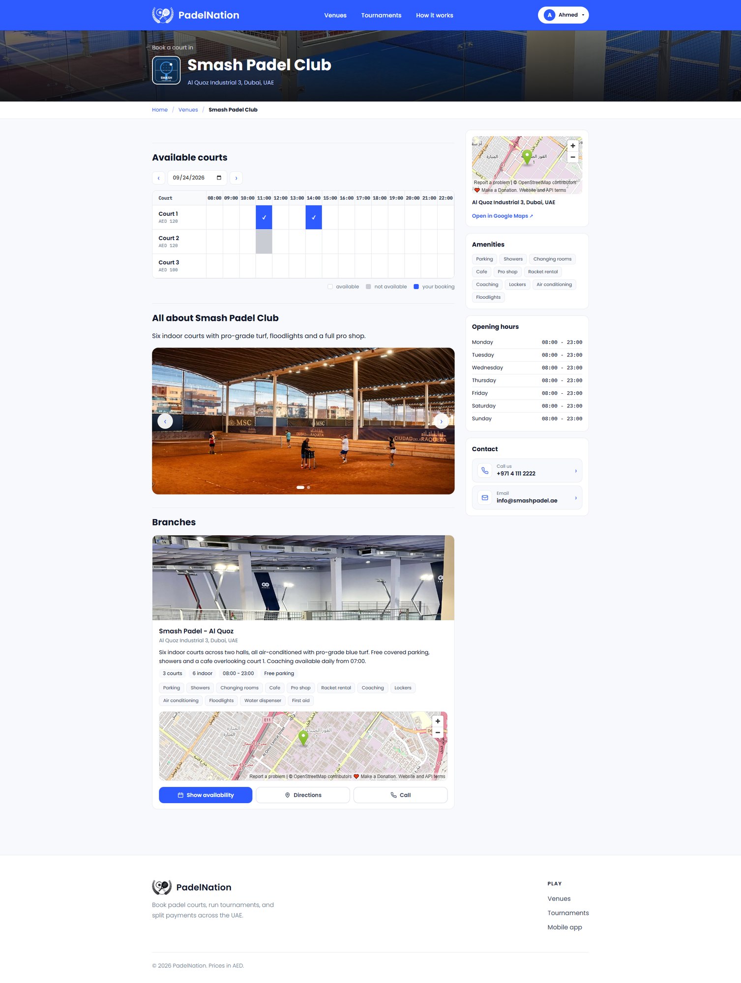 PadelNation venue page screen