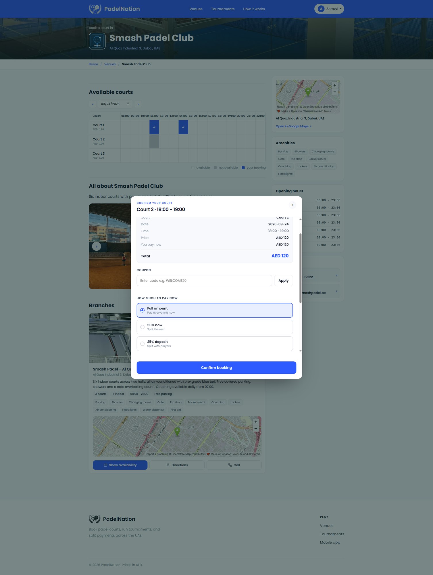 PadelNation booking screen