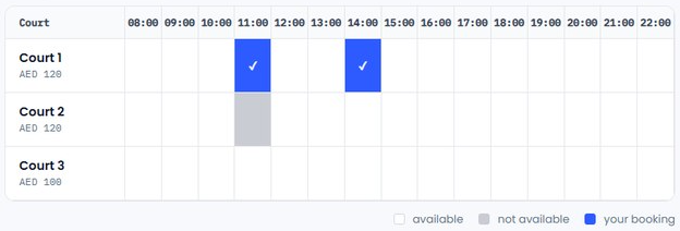 Live court availability grid